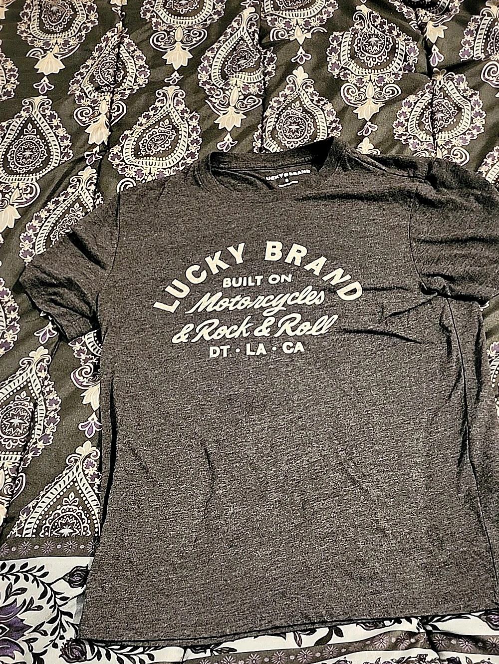 Lucky Brand Built on Motorcycles & Rock & Roll Graphic Tee Gray Small